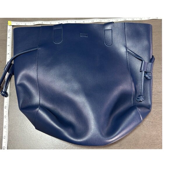 Navy Faux Leather Tote Bag With Dual Handles - Picture 5 of 7